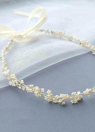 Веночек ободок веточка колоски айвори оучной работы для невевесты на свадьбу фотосессию