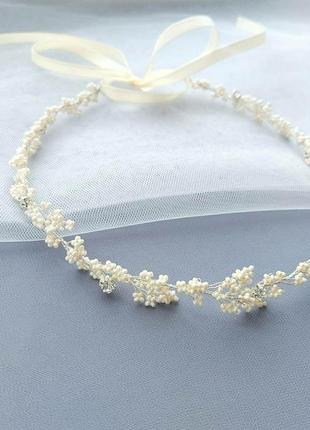 Веночек ободок веточка колоски айвори оучной работы для невевесты на свадьбу фотосессию