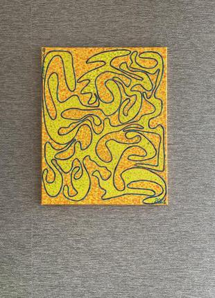 Картина абстракція don.bacon акрил на полотні жовто-зелено-оранжева