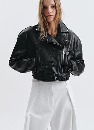 Куртка шкіряна з підплічниками косуха zara s