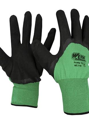 Перчатки рабочие с латексным покрытием werk we2148 xl черные с зеленым 5233873