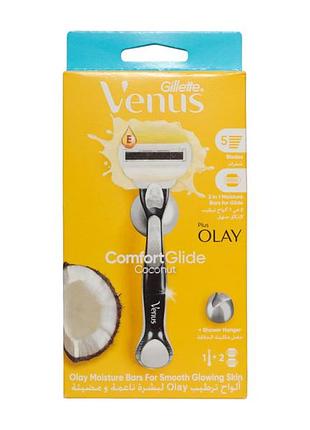 Бритва gillette venus жіноча з касетами для гоління comfortglide coconut plus olay, 1 ручка + 2 картриджі