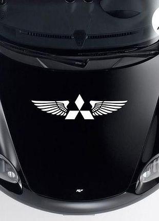 Наклейка на авто oracal логотип mitsubishi с крыльями 50х15 см, белый