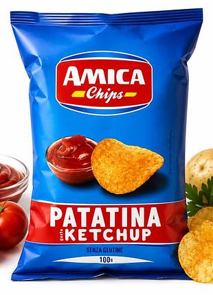 Чипси картопляні amica chips зі смаком кетчупу e patatina gusto ketchup, 100 г