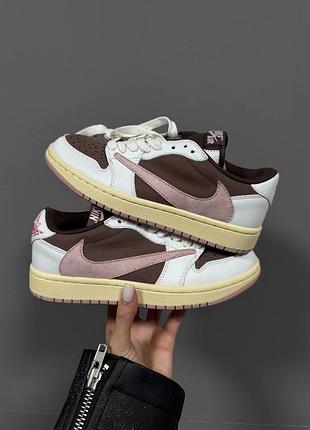 Кроссовки nike air jordan 1 low x travis scott white brown pink