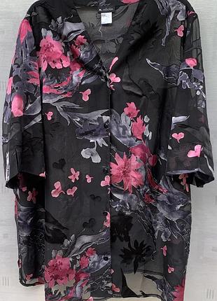Блуза кардиган plus size  деворе квітковий принт 3