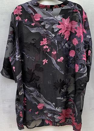 Блуза кардиган plus size  деворе квітковий принт 4