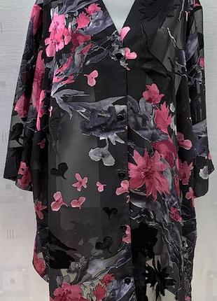 Блуза кардиган plus size  деворе квітковий принт 5