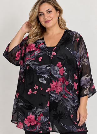 Блуза кардиган plus size  деворе квітковий принт