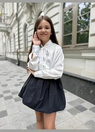 🎀 молочная праздничная шелковая (атласная) блуза для девочки