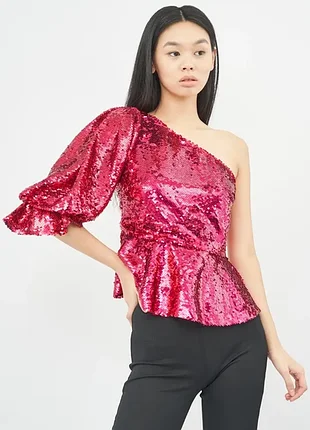 Новий лімітований топ zara limited edition з паєтками на одне плече, колір фуксія, розмір s.