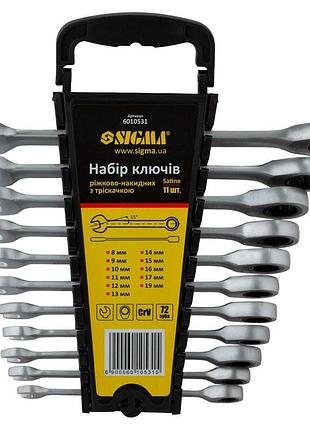 Ключи рожково-накидные трещоточные 11шт (8-17, 19мм) crv sigma (6010531) 4453456
