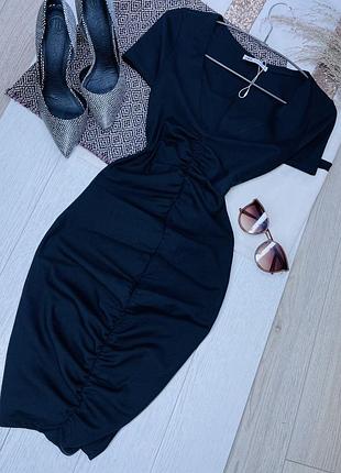 Нова чорна сукня zara s коротка сукня трикотажна плаття футляр з драпіруванням сукня зара