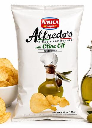 Чипси amica chips з оливковою олією alfredo's kettle style potato chips with olive oil, 130 г