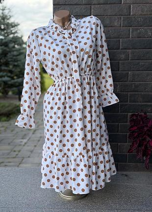 🍂 універсальна сукня міді в горошок polka dot 🤎🤍 8