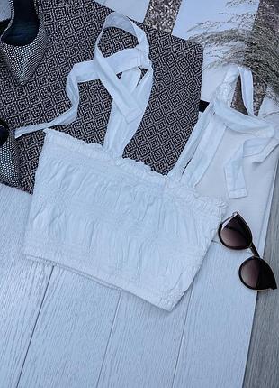 Білий топ primark l xl бавовняний топ короткий топ на бретельках зав’язках