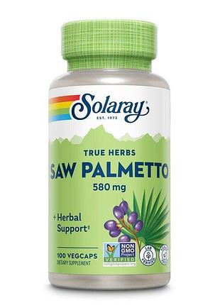 Ягоды пальмы сереноа solaray true herbs saw palmetto 580 mg, 100 вегакапсул