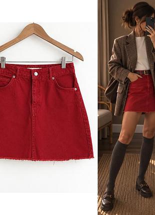 Topshop moto вінтажна джинсова мініспідниця приглушеного червоного кольору