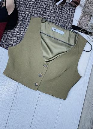 Костюмний жилет zara xs короткий жилет на ґудзиках лляний жилет зара