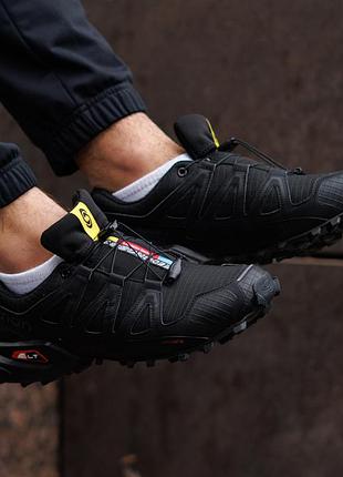 Чоловічі кросівки чорні salomon speedcross 4 nd з текстилю саломон спидкрос для бігу якісні весняні вологостійкі фірмові