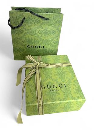 Комплект пакет gucci та коробка gucci, зелений, фактурний картон, брендована стрічка, розмір 165х65х125 мм, стильний набір для