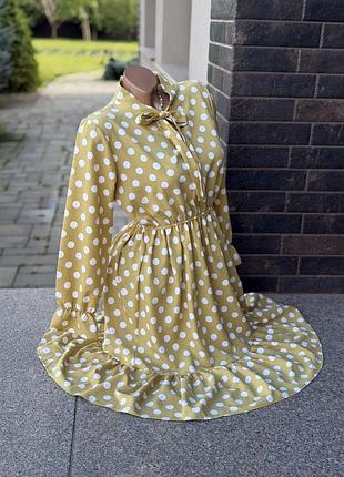 Оливкова сукня міді в горох polka dot 💚🤍