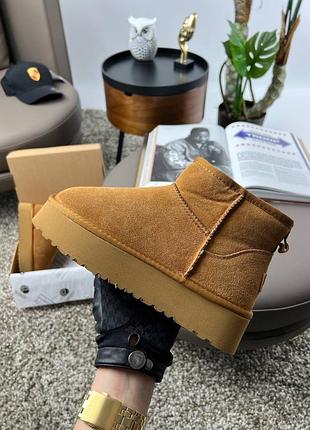 Женские угги ugg classic ultra mini platform cinnamon fur