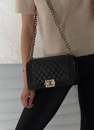 Женская сумка премиум medium boy black/silver caviar rhw 2