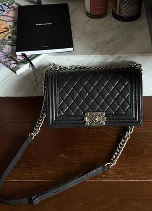 Женская сумка премиум medium boy black/silver caviar rhw 6