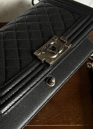 Женская сумка премиум medium boy black/silver caviar rhw 10