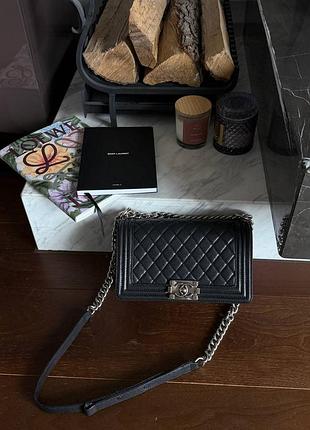Женская сумка премиум medium boy black/silver caviar rhw 8