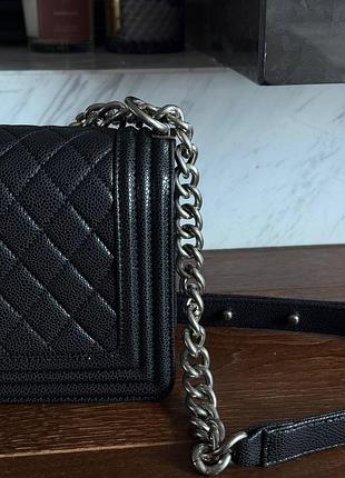 Женская сумка премиум medium boy black/silver caviar rhw 9