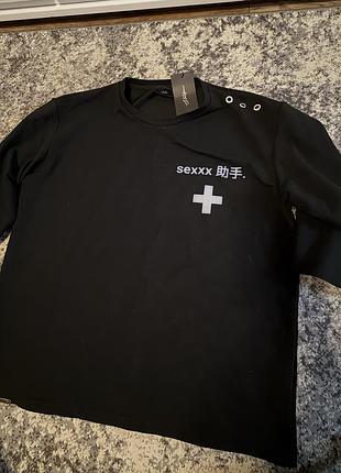 Футболка оверсайз black oversized tee with eyelets • graphic t-shirt with shoulder eyelets