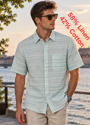 Лляна сорочка м'ятного кольору в смужку brook taverner luxury classic fit з биркою, оригінал
