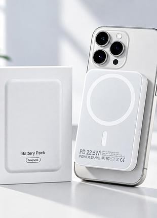 Магнитный повербанк powerbank 10000 мач pd 22.5w, usb type-c, белый, повербанк с беспроводной зарядкой