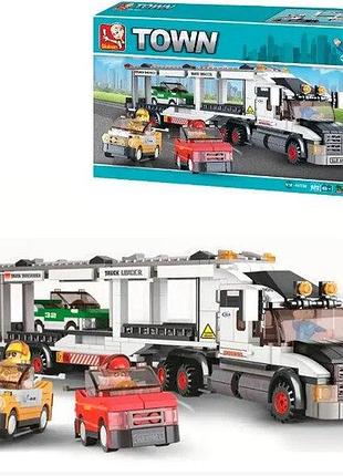 Конструктор для мальчика sluban автовоз трейлер с машинками m38-b0339 на 638 деталей