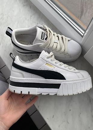 Жіночі шкіряні кросівки на платформі puma mayze lth у класичному забарвленні puma white-puma 38 (24см)