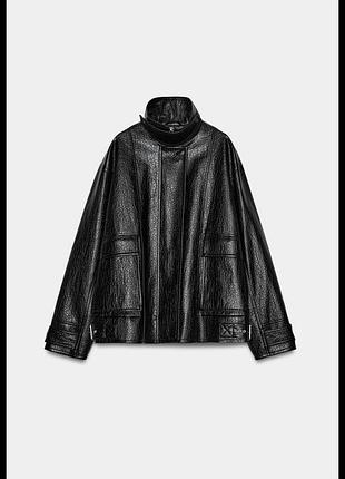 Zara чорна куртка шкіряна косуха бомбер зара