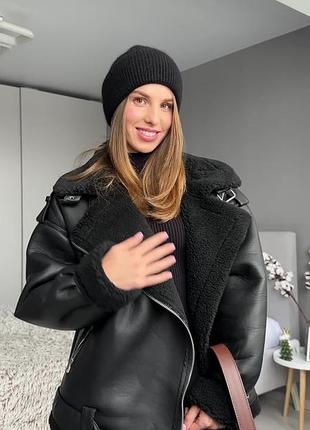 Дубленка oversize из эко-кожи женская, цвет черный s-m