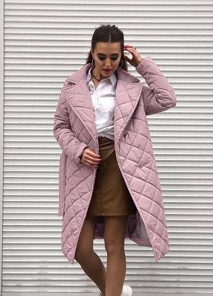 Пальто стьобане жіноче за коліно з капюшона колір рожевий xl, 90