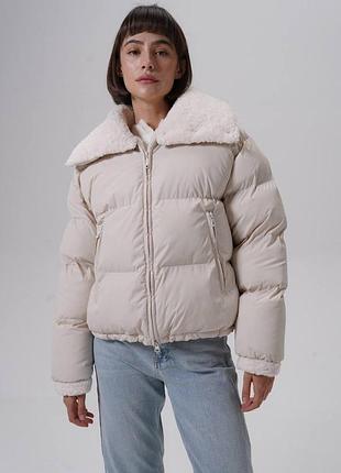Пуховик curly женский с отложным воротником молочный m-l