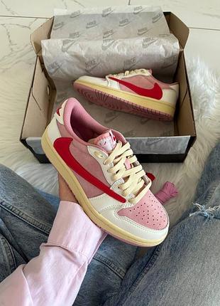 Жіночі кросівки jordan 1 low x travis scott sail tropical pink