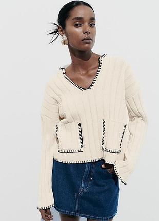 Молочный свитер с контрастными швами из хлопка zara
✨✨✨✨✨✨✨✨✨✨