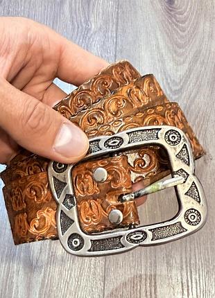 Вінтажний коричневий шкіряний ремінь у ковбойському стилі, 105 см, vintage belt