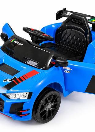 Детский электромобиль prima car cabrio 6v 5a (спойлер, пульт, led-фары, звук, открывающиеся двери, педаль газа), синий