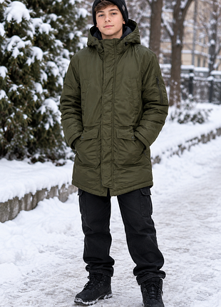 13–14 лет зимняя куртка-парка хаки «аляска» snorkel parka унисекс h&m