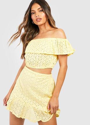 Boohoo котоновий костюм прошва зі спідницею бавовняний комплект топ спідниця топик юбка