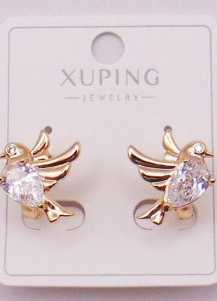 Сережки птиці медзолото з фіанітами xuping 15х14 мм 20641