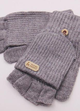 Рукавиці з мітенками 2 в 1 сірі happy gloves anjela 2256