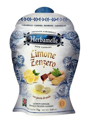 Льодяники herbamelle лимон імбир з медовою начинкою limone zenzero honey filled candies 75 г